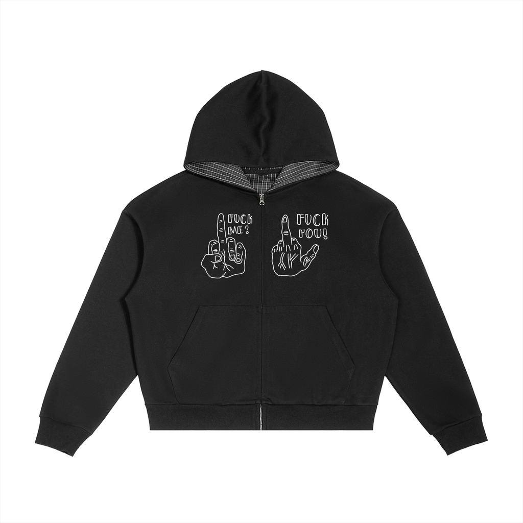 Contrast Plaid Boxy Zip Hoodie